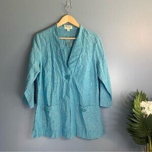 Norm Thompson Blue Linen Blend Blazer Cardigan